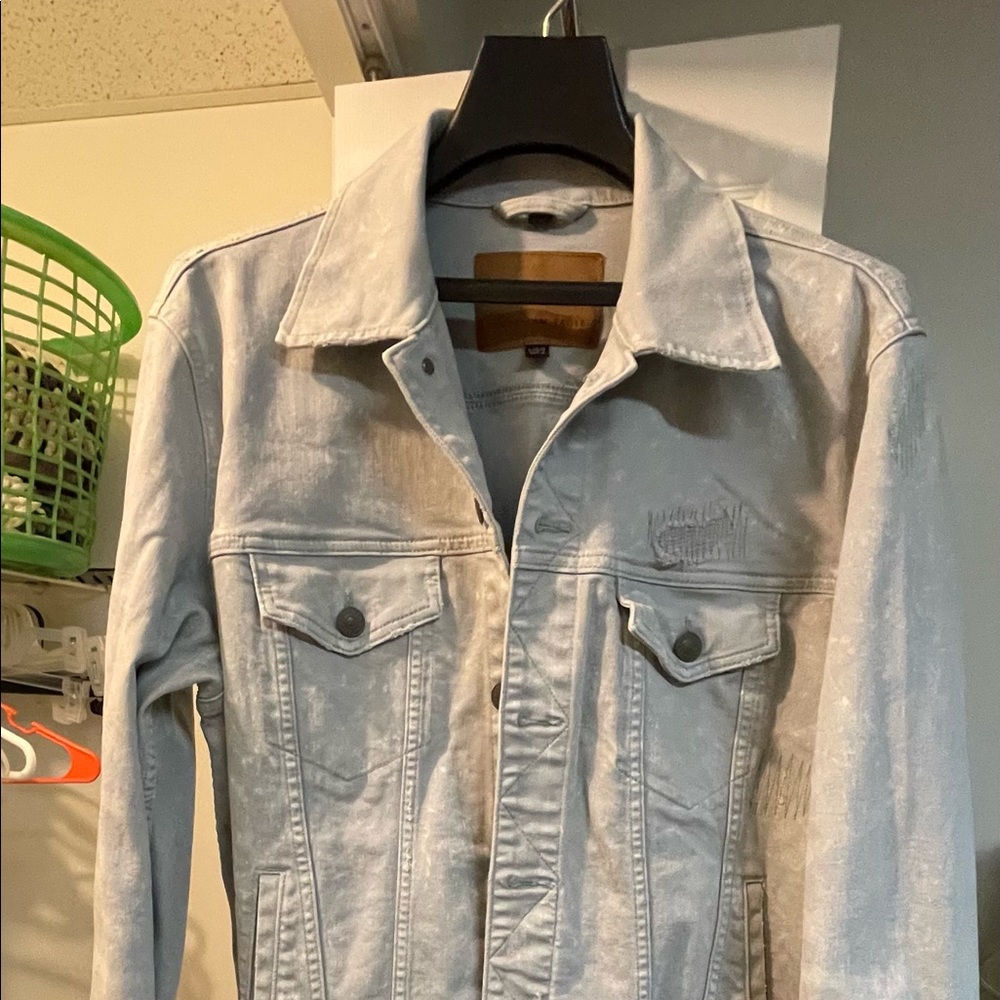 Grey lightly destroy detail denim jacket